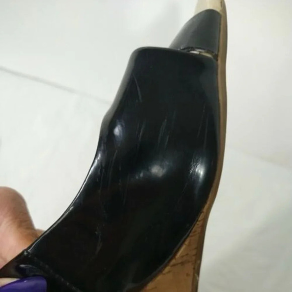 Cato Open Toe Cork Wedge Heels Slingback Women Size 9 M Black Patent Leather - Picture 9 of 11